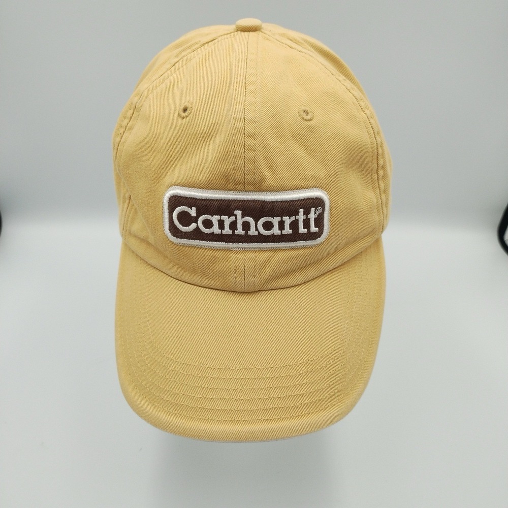 Vintage '05 Carhartt Script Logo Hat Cap OSFA Adjustable Washed Cotton Tan y2k